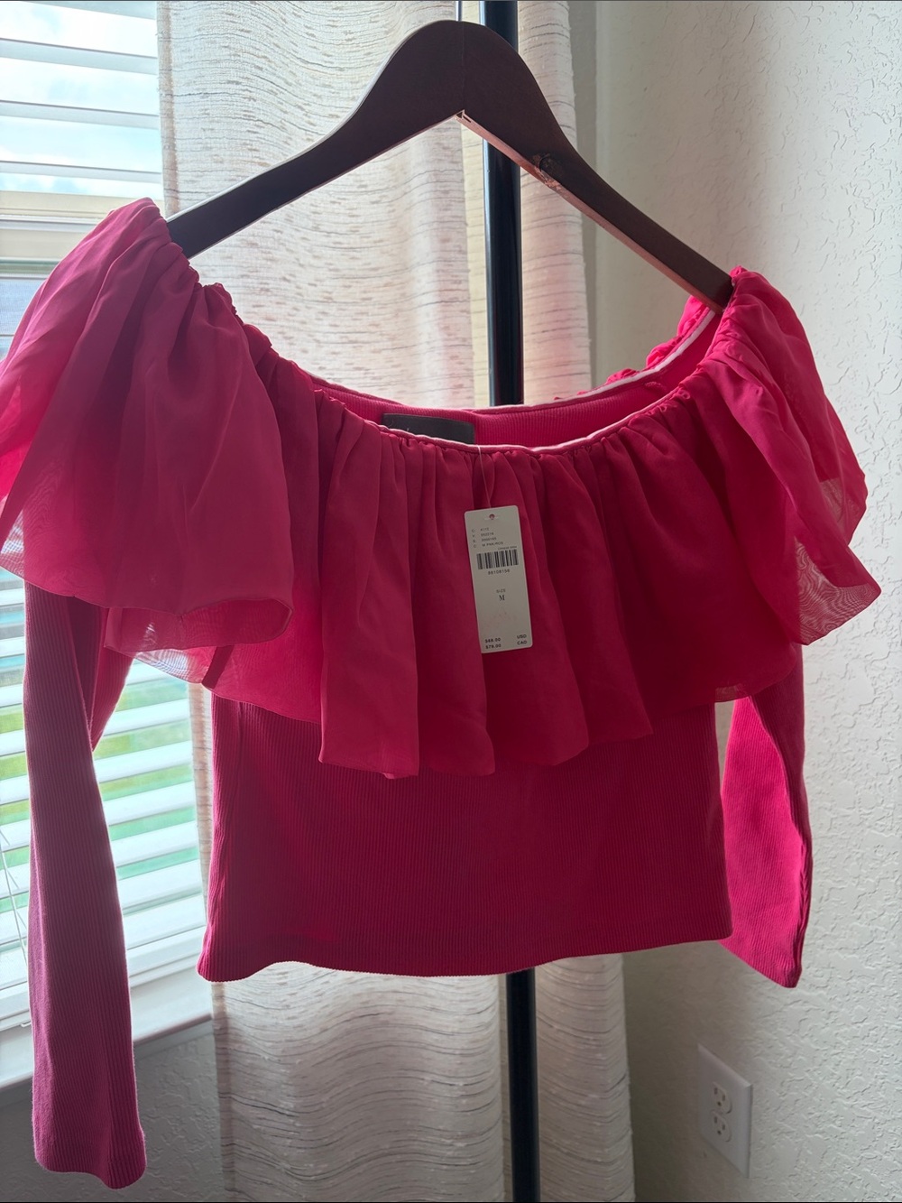 NWT Anthropologie Fuchsia Off-Shoulder Ruffle Top
